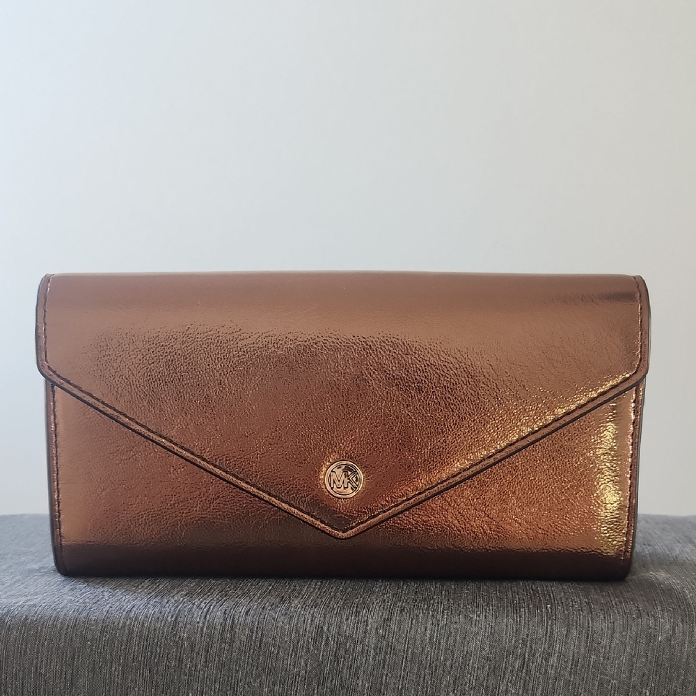 Michael Kors Jet Set Travel Large Envelope Continental Wallet Metallic Mocha
